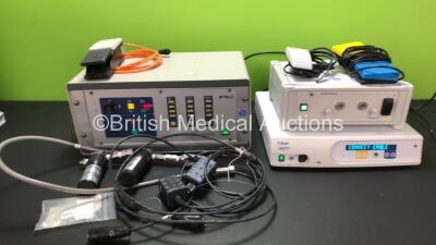 Job Lot Including 1 x DP System 2020 32 Light Source (Some Casing Damage - See Photo) 1 x Mitek VAPR Electrosurgical Unit, 2 x Footswitches and 1 x Walz Lithotron EL 25 Combilith Urological Unit with Footswitch, 4 x Flexi Probes and Accessories (All Power