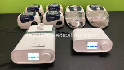 Job Lot Including 2 x Philips Respironics DreamStation Auto CPAP Units (Both Power Up) with 2 x AC Power Supplies, 1 x Philips DreamStation Humidifier, 6 x ResMed Autoset Spirit II CPAP Units (1 x Missing Power Button) and 2 x ResMed H4i Humidifiers