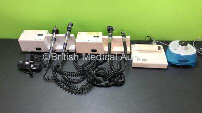 Mixed Lot Including 2 x Welch Allyn 767 Transformers with 3 x Attachments, 1 x Keeler Spectra Iris Unit and 1 x Urocap III Urodynamic System with Printer and Power Supply (Powers Up)