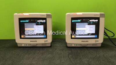 2 x Philips IntelliVue MP5T Patient Monitors Including ECG, SpO2 and NBP Options (Both Power Up) *Mfd 2011, 2011*