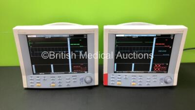 2 x Datascope Passport 2 Patient Monitors Including C02, ECG, IBP1, IBP2, SpO2 and T1 Options (Both Power Up) *SN TM01857-H2 / TM12717-J4*