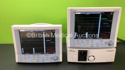 2 x Datascope Passport 2 Patient Monitors Including 1 x C02, ECG, IBP1, IBP2, SpO2 and T1 Options with 1 x Datascope Gas Module SE (All Power Up) *SN TM01597-H2 / TM07300-J3 / 4865293-B1*