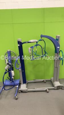 2 x Arjo Maxi Move Electric Patient Hoists with Batteries and Controllers (1 x Powers Up) and 1 x Arjo Opera Electric Patient Hoist with Battery and Controller (No Power)