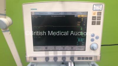 Siemens Servo-I Ventilator *System Version - V7.0, System Software Version - V7.00.00* Total Operating Hours - 106776h with Hoses and Gas Canister Trolley (Powers Up, Damaged Draws - See Photo) *5865* - 2