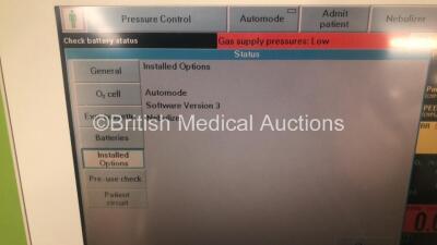 Siemens Servo-I Ventilator *System Version - V7.0, System Software Version - V7.00.00* Total Operating Hours - 106776h with Hoses and Gas Canister Trolley (Powers Up, Damaged Draws - See Photo) *5865* - 4