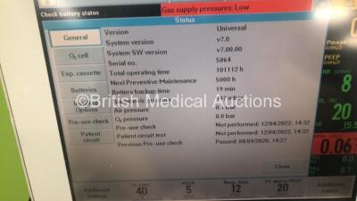 Siemens Servo-I Ventilator *System Version - V7.0, System Software Version - V7.00.00* Total Operating Hours - 10112h with Hoses (Powers Up, Missing Wheel Casing - See Photos) *5864* - 3