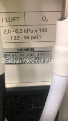 Siemens Servo-I Ventilator *System Version - V7.0, System Software Version - V7.00.00* Total Operating Hours - 10112h with Hoses (Powers Up, Missing Wheel Casing - See Photos) *5864* - 7