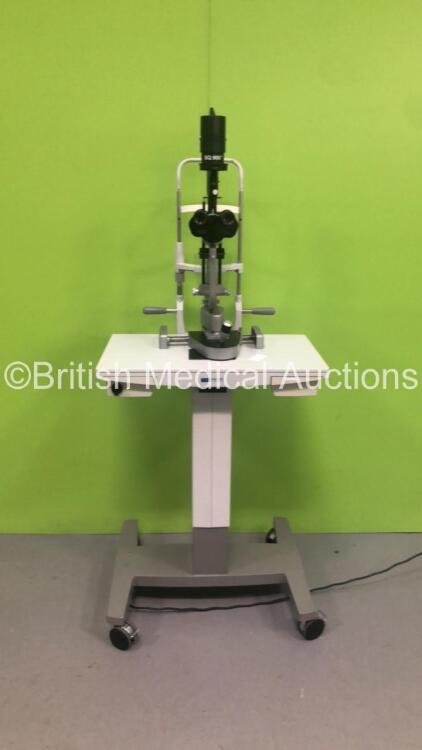 Haag Streit Bern BQ900 Slit Lamp *Mfd - 2002* with 2 x 12,5x Eyepieces on Powered Table (Table Powers Up, Slit Lamp Suspected Faulty Bulb - Does Not Illuminate) *04730*