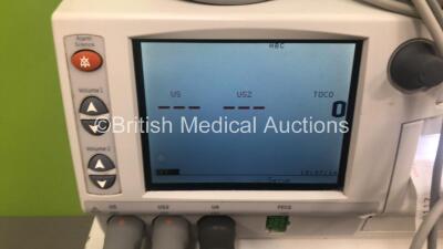 GE Corometrics 250cx Series Fetal Monitor with US, US2, UA, FECG and Printer Options, 2 x US Transducers, 1 x TOCO Transducer and 1 x Patient Response Trigger on Trolley (Powers Up) *W* - 4