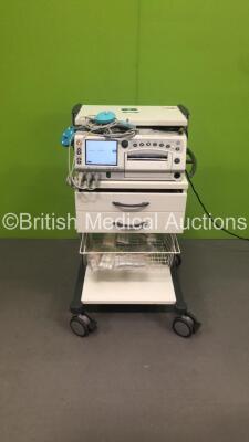 GE Corometrics 250cx Series Fetal Monitor with US, US2, UA, FECG/MECG and Printer Options, 3 x US Transducers and 1 x Patient Response Trigger on Trolley (Powers Up) *W*