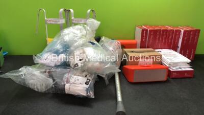 Mixed Lot Including 2 x Mobile Cylinder Holders, 1 x Crutch, 3 x Support Cushions, 5 x Ambu Resuscitators, 13 x Tracheal Intubations Stylets and Approximately 100 x SunMed Bougie-To-Go Endotracheal Tube Introducers