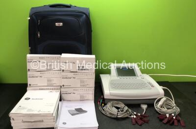 GE MAC 3500 ECG Machine with 2 x 10 Lead ECG Leads, 1 x User Manual and 5 x GE Ref 22616611 Paper Reems and 6 x Carefusion Silver Mactrode Plus ECG Electrodes *1000 Per Box* In Carry Bag (Powers Up)