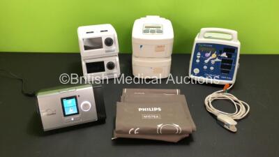 Mixed Lot Including 1 x ResMed Lumis 150 VPAP ST CPAP Unit (Powers Up with Stock Power Supply, Not Included - Missing Casing, See Photos), 2 x Devilbiss Blu AutoPlus CPAP Units, 2 x Devilbiss Sleepcube Standard Plus CPAP Units, 1 x Criticare Comfort Cuff 