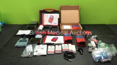 Mixed Lot Including 3 x Hemocue Hb 201+ Blood Analyzers with 1 x AC Power Supply (All Power Up) 1 x BMI Calculator, 1 x Grip Tester, 1 x Sunto Dual, 1 x Abbott Diabetes Care Pen and Various Otoscope Bulbs