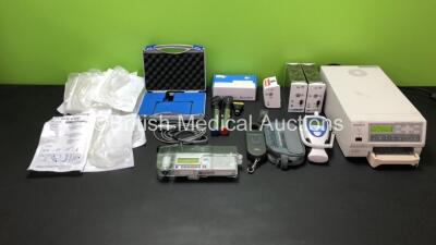 Mixed Lot Including 1 x IOLMaster Testeye, 1 x CME McKinley T34 Syringe Pump (Powers Up) 3 x Keeler Ophthalmoscopes with 3 x Attachments, 1 x Micro Spirometer in Case, 1 x Sony UP-21MD Color Video Printer, 1 x Welch Allyn SureTemp Plus Thermometer, 11 x V