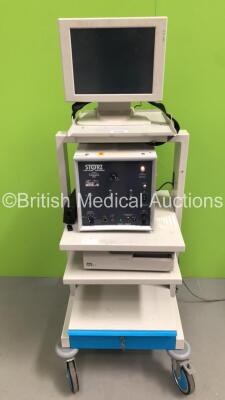 Stack Trolley with Acist Monitor and Storz Flash Generator 600 Unit and Sony UP-2300P Colour Video Printer (Powers Up)