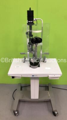 Haag Streit BM900 Slit Lamp with 2 x 10x Eyepieces on Motorized Table (Powers Up) *S/N 07926* **Mfd 2005**