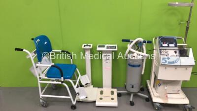 1 x Marsden Wheelchair Weighing Scales, 1 x Seca Stand on Scales, 1 x Tanita Body Fat Analyzer, 1 x Stryker Castvac Cast Cutter and 1 x Haemonetics Cell Saver 5+ Autotransfusion *S/N 90090038 / 0716600329 / 21303133*