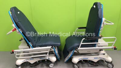 2 x Stryker Day Care Patient Trolleys with Mattresses (1 x Hydraulics Tested Working,1 x Hydraulics Not Working)