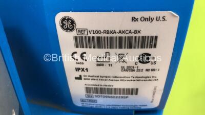 1 x GE Carescape V100 Vital Signs Monitor on Stand with BP Hose and SPO2 Finger Sensor (Powers Up) and 1 x Welch Allyn 53N00 Vital Signs Monitor on Stand with BP Hose (Powers Up) - 5