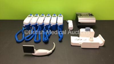 Mixed Lot Including 1 x Aircraft Medical McGrath Mac Portable Video Laryngoscope (Untested Due to No Batteries), 6 x Covidien Genius 3 Tympanic Thermometers and Bases, 1 x ResMed S9 Autoset CPAP Unit (Damaged Casing, See Photos), 1 x Braun Welch Allyn Pro