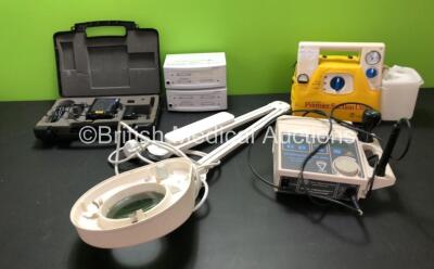 Mixed Lot Including 1 x Electro-Medical Therasonic 450 Dual Frequency Ultrasound Therapy Unit, 1 x Micro Medical Devices AP2000 PalmScan, 2 x Invivo Patient Module Battery Chargers, 1 x Luxo Examination Light, 1 x Laerdal Premier Suction Unit and Procare 