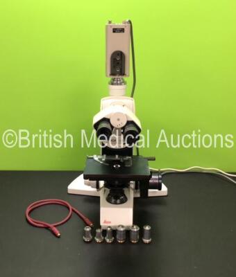 Leica DMLB Type 020-519.011 Bench Microscope with 2 x HC Plan 10x/20 Eyepieces and 6 x Leica Optics Including 1 x C Plan 63x/0.75, 1 x N Plan 2.5x/0.07, 1 x N Plan 40x/0.65, 1 xN Plan10x/0.25, 1 x N Plan 5x/0.12 and 1 x N Plan 20x/0.40 and 1 x JVC TK-C138