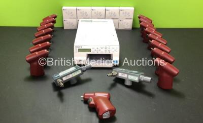 Mixed Lot Including 17 x EZ-IO G3 Power Drivers (1 x Good Battery 16 x Low Battery), 10 x Creative Medical Fingertip Oximeters, 1 x Sony UP-25MD Color Printer and 2 x Respironics Whisper Flow Valves