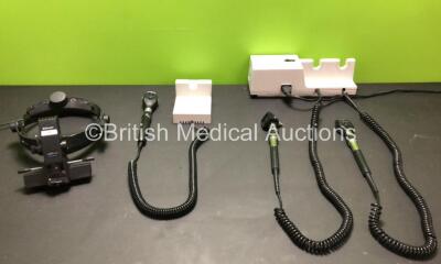 Job Lot Including 1 x Keeler Vantage Optical Headlight in Carry Case (Missing Power Supply), 1 x Riester Ri-Scope Otoscope (Missing Power Supply) and 1 x Welch Allyn 767 Series Wall Mounted Ophthalmoscope with 2 x Attachments (Powers Up - Damaged Cable At