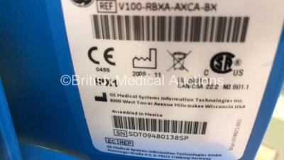 2 x GE Carescape V100 Vital Signs Monitors on Stands with BP Hoses (1 x Powers Up,1 x No Power) *S/N SDT09480138SP / SH613350109SA* - 7