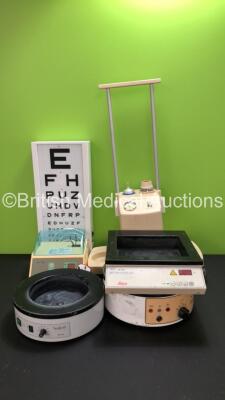 Mixed Lot Including 1 x Therapy Equipment LTD Electric Suction Unit (Missing Wheels), 1 x Keeler Finesse Eye Test Chart, 1 x Linea-Tac TAC-400M Shaker / Mixer Unit, 1 x Leica HI 1210 Paraffin Water Bath, 1 x Electrothermal Paraffin Section Mounting Bath a