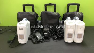 3 x Inogen G2 Model IO-200 Portable Oxygen Concentrators with 3 x AC Power Supplies, 3 x DC Power Supplies and 3 x Wheeled Cases (All Power Up)