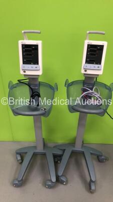 2 x Datascope Duo Vital Signs Monitors on Stands with 1 x BP Hose (Powers Up) *S/N MD06078-E7 / MD06063-E7*