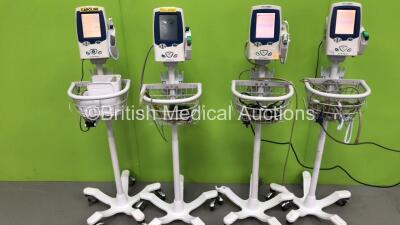 4 x Welch Allyn Spot Vital Signs LXi Patient Monitors on Stands with BP Hoses (Powers Up) *S/N 20140100704 / 20140301783 / 20120301644*