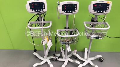 2 x Welch Allyn 53N00 Vital Signs Monitors on Stands and 1 x Welch Allyn 53NTP Vital Signs Monitor on Stand (All Power Up) *S/N JA059028 / JA045515 / JA077009*