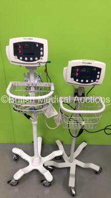 2 x Welch Allyn 53N00 Vital Signs Monitors on Stands (Both Power Up)