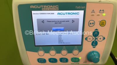 Acutronic Medical Systems Fabian Therapy Ventilator *Mfd - 2014* Software Revision - 5.2.1 on Stand with Hose and Fisher&Paykel MR850AEK Humidifier (Powers Up) *S/N AT11AC-0232* - 2