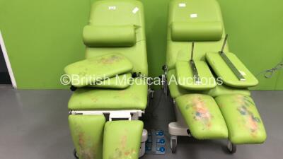 2 x Huntleigh 3 Way Electric Patient Examination Couches with Controllers (Both Power Up - All Cushions Marked - See Pictures) *S/N 01037*