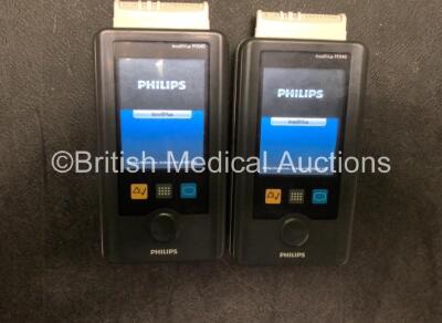 2 x Philips IntelliVue MX40 Patient Monitoring Systems Including ECG and SpO2 Options *Mfd 07/2012, 07/2014* with 1 x Philips Ref 865220 Battery Charger *Mfd 10/2016* 4 x Batteries (Powers Up) - 4