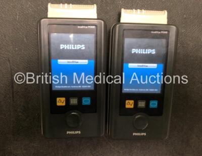 2 x Philips IntelliVue MX40 Patient Monitoring Systems Including ECG and SpO2 Options *Mfd 07/2012, 07/2014* with 1 x Philips Ref 865220 Battery Charger *Mfd 10/2016* 4 x Batteries (Powers Up) - 5