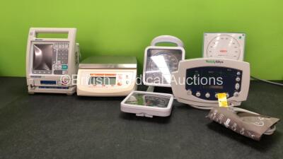 Mixed Lot Including 1 x Baxter Colleague CXE Pump (Powers Up) 1 x DIGI DS-500 Scales (Untested Due to Missing Power Supply) 1 x Welch Allyn 53N0P Patient Monitor with 1 x BP Cuff and Hose (Powers Up) 3 x BP Meter Dials *SN 22040162DL, JA122715, MARS174038