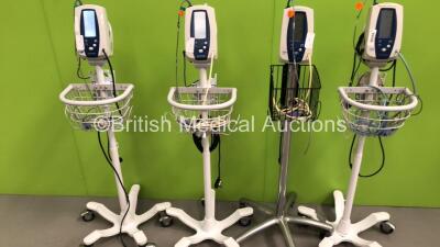 4 x Welch Allyn SPOT Vital Signs Monitors on Stands with with Assorted Leads (All Power Up)