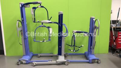 3 x Arjo Maxi-Move Electric Patient Hoists with Batteries and Controllers (All Power Up)