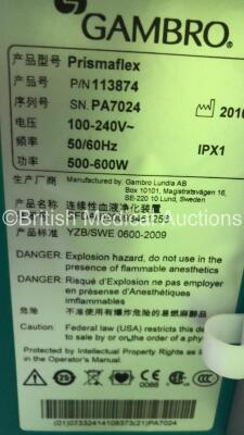 2 x Gambro Prismaflex Dialysis Machines Version 8.2 with Barkley Auto Control Unit - Running Hours 13697 / 15712 (Both Power Up) - 10