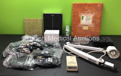 Mixed Lot Including 1 x Examination Light, 1 x Sony DVD/CD Rewritable Drive, 1 x Penlon Pressure Failure Alarm, 1 x BP Cuff for Thigh, 4 x 3M Tegaderm Film Packs (Expired), 1 x X-Ray Phantom, 1 x X-Ray Grid, 1 x PAG Protect-A-Grid, 1 x GE Test Cassette, 5