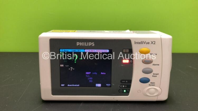 Philips IntelliVue X2 Handheld Patient Monitor Including ECG/Resp, SpO2, NBP, Temp and Press Options (Powers Up - Damage to Casing, See Photos - Mfd 2012) *DE03796952*