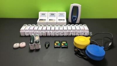 Mixed Lot Including 16 x Braun ThermoScan Pro 6000 Ear Thermometers with Bases, 1 x Footswitch, 1 x Welch Allyn Otoscope Attachment, 1 x Welch Allyn SPOT Vital Signs Monitor (Missing Casing, See Photos) 2 x Novacor R,Test Monitor and 3 x Thrombotrack Unit