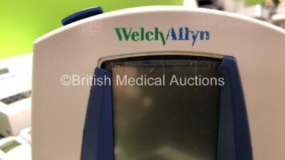 Mixed Lot Including 16 x Braun ThermoScan Pro 6000 Ear Thermometers with Bases, 1 x Footswitch, 1 x Welch Allyn Otoscope Attachment, 1 x Welch Allyn SPOT Vital Signs Monitor (Missing Casing, See Photos) 2 x Novacor R,Test Monitor and 3 x Thrombotrack Unit - 10