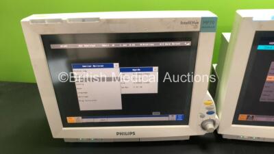 2 x Philips IntelliVue MP70 Patient Monitors and 1 x Philips IntelliVue MP70 Anesthesia Patient Monitor (All Power Up - 2 x Slight Damage to Casing, See Photos) - 2