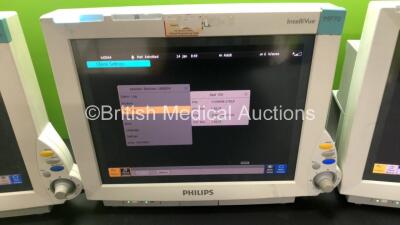 2 x Philips IntelliVue MP70 Patient Monitors and 1 x Philips IntelliVue MP70 Anesthesia Patient Monitor (All Power Up - 2 x Slight Damage to Casing, See Photos) - 4